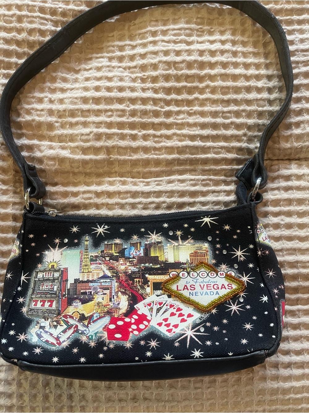 Amazon Black Crossbody Bag with Las Vegas Casino Print